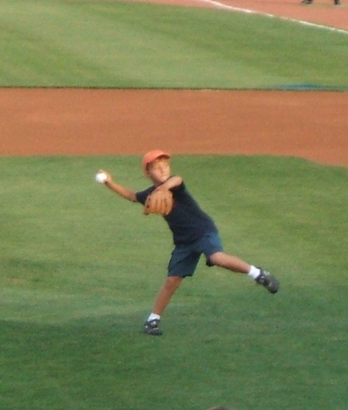 Drew Ehrlich, son of Governor Robert Ehrlich, throws out his ceremonial first pitch at the July 1st Shorebirds game.